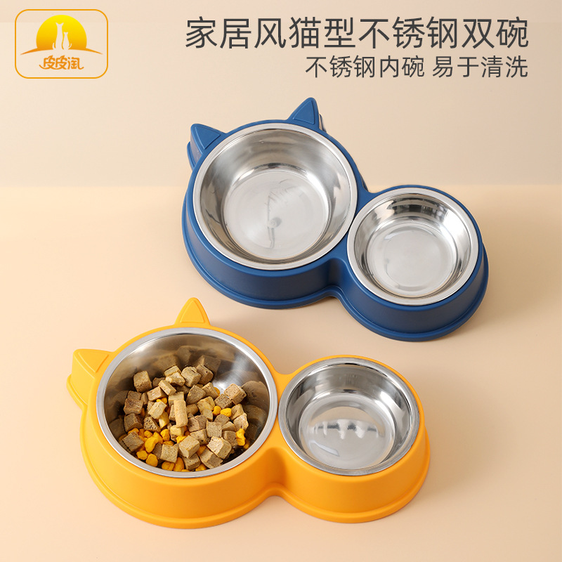 Pipetao tipo gato doble tazón de acero inoxidable tazón de fuente al por mayor estilo casero gato tazón de fuente integrado doble tazón gato tazón para mascotas