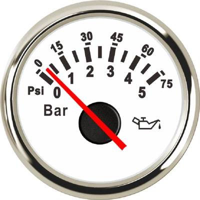 52mm Oil Pressure Gauge 5Bar 10Bar 30Bar with Backlight 9-32V Voltage (automobile instrument) - silver-edge-white-background-0-5bar