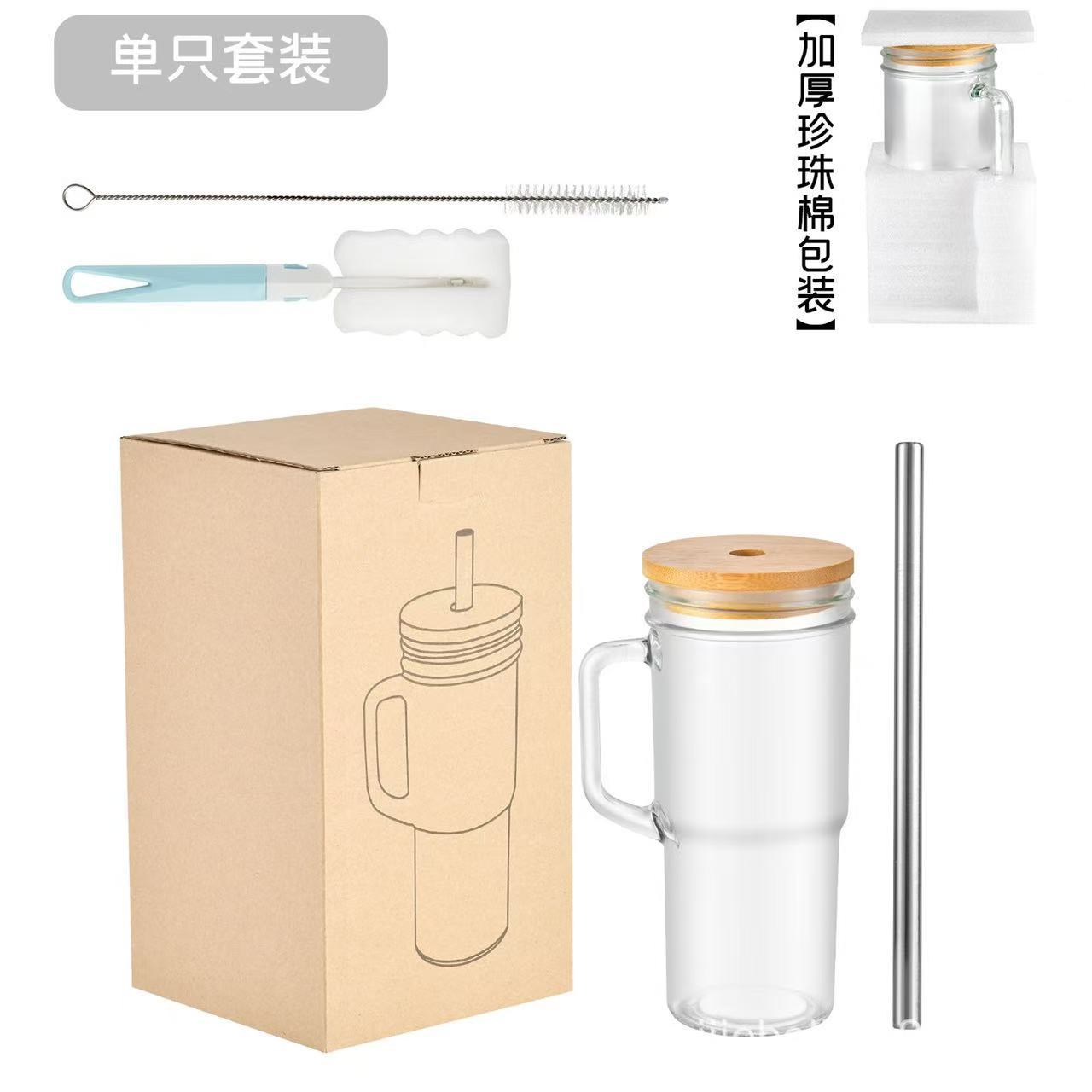 24oz Taza Mason de automóvil con mango de madera taza de bebida taza de vidrio de paja de gran capacidad taza de té de leche taza de paja taza de agua
