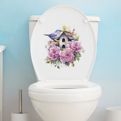 新款fun-m40卡通小鳥玫瑰花綠植馬桶貼衛生間家居裝飾牆貼紙