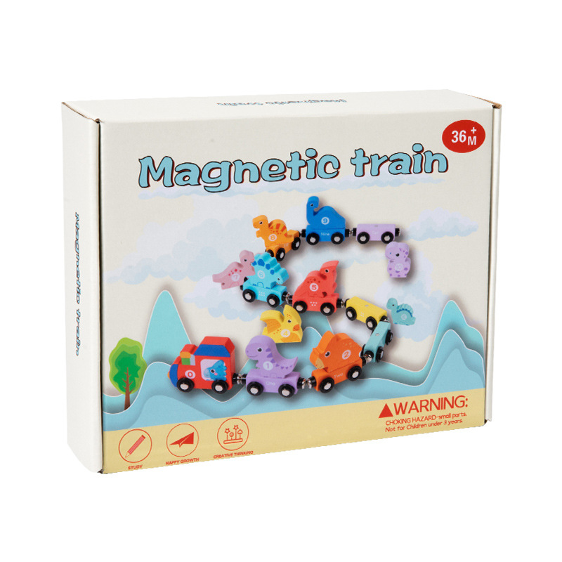 CPC Amazon madera dinosaurio magnético pequeño tren vagón apilado bloques de construcción altos juguetes educativos cognitivos para niños