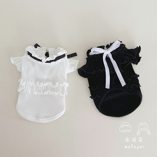 Mifaya factory direct pet cat and dog clothes spring, autumn and winter cotton pit neckline tie Joker flying sleeve base shirt