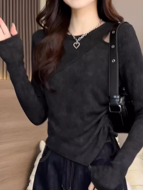 设计感小镂空扎染长袖针织衫女秋季大码胖mm修身显瘦洋气打底上衣|undefined