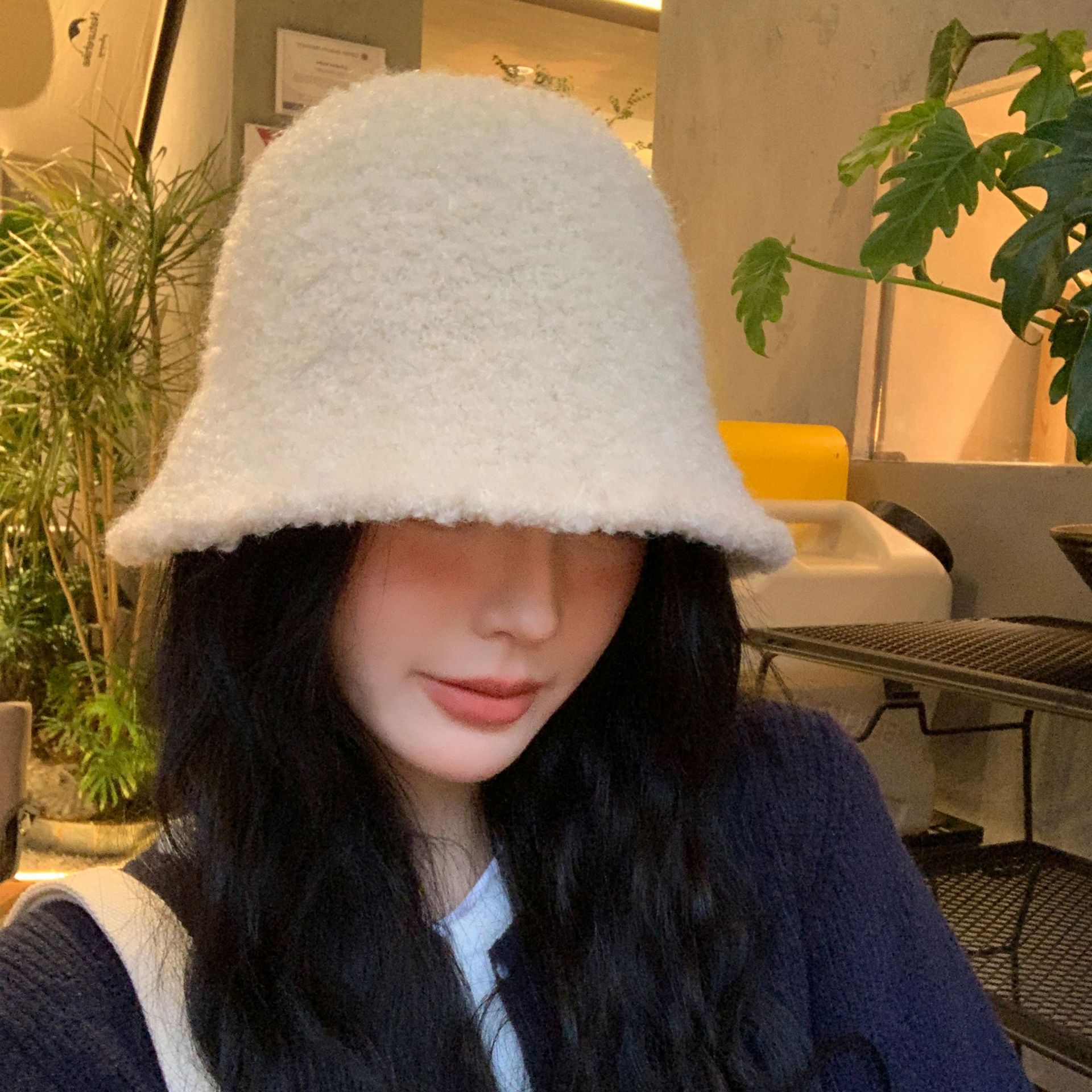 Chapeau seau en peluche pour femmes, couleur unie, Simple, mode coréenne, chaleur extérieure, petit chapeau, nouvelle collection automne et hiver_voghion.com