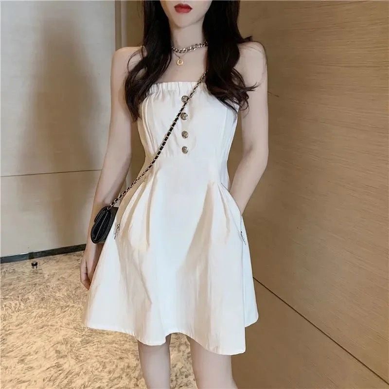 2026 Summer New Style Versatile One-Shoulder Dress for Petite Figures, Waist-Cinching and Slimming, Strapless Design for Petite Figures