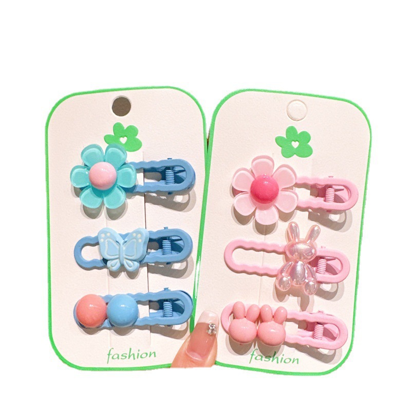 3 piezas estilo coreano aleación pico clip chica lado clip flequillo clip lindo flor conejo horquilla clip de Cabeza trasera