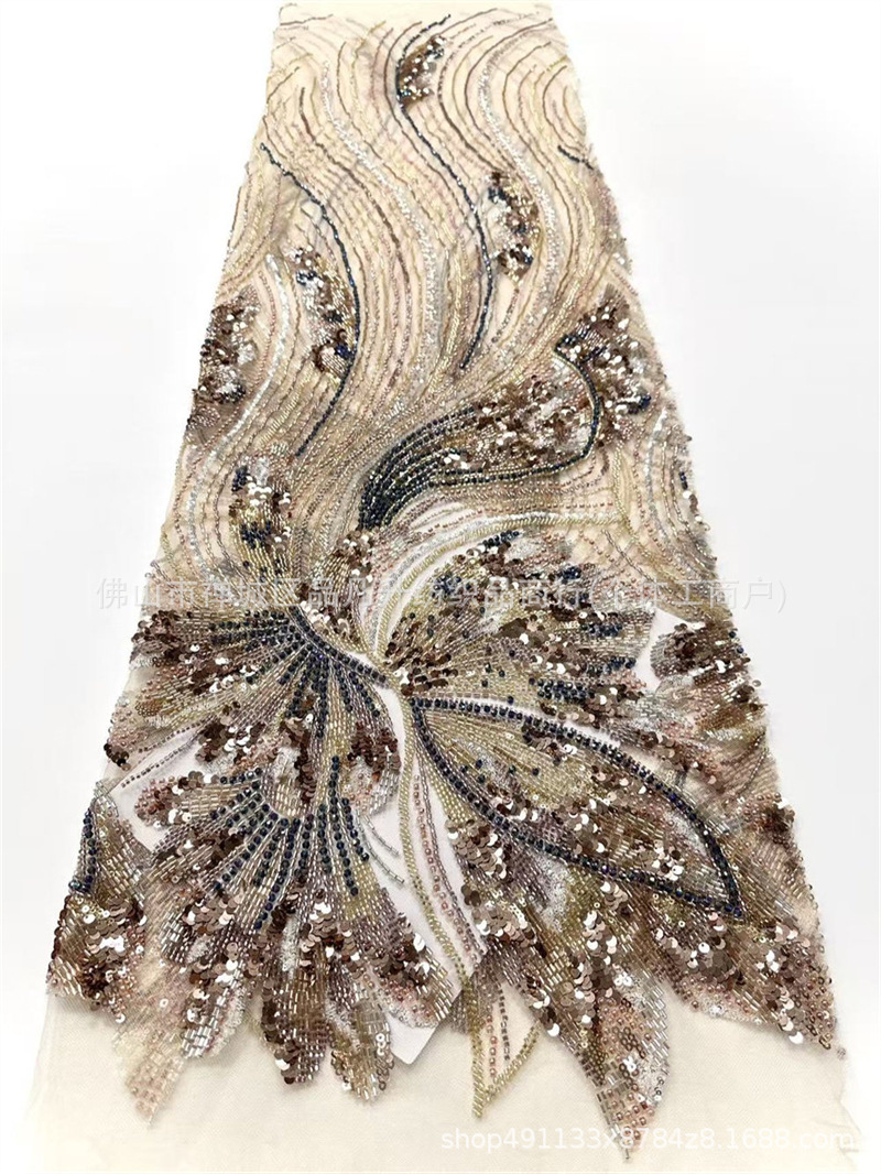 Wavy streamline Peacock pluma bordado tela de malla delgada alfombra roja vestido de cena de boda china tela de lujo ligera