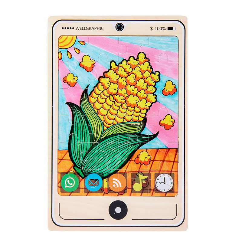 Madera transfronteriza 24 piezas modelo de teléfono móvil rompecabezas niños dibujos animados de madera plano rompecabezas juguetes de educación temprana