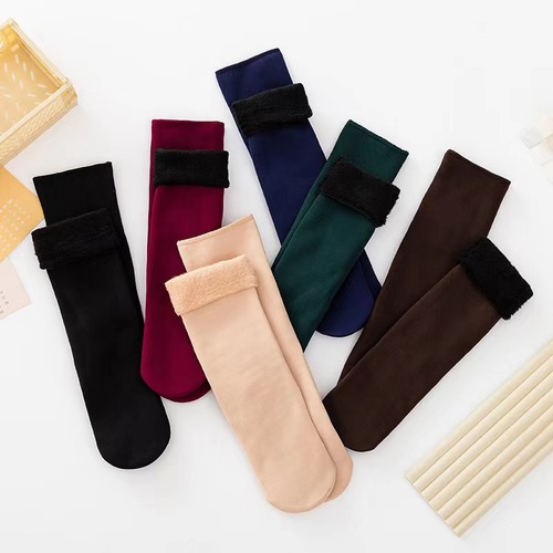 Autumn and winter solid color versatile plus velvet thickening snow socks straight cuffed warm anti-slip mid-length cold-resistant home floor socks