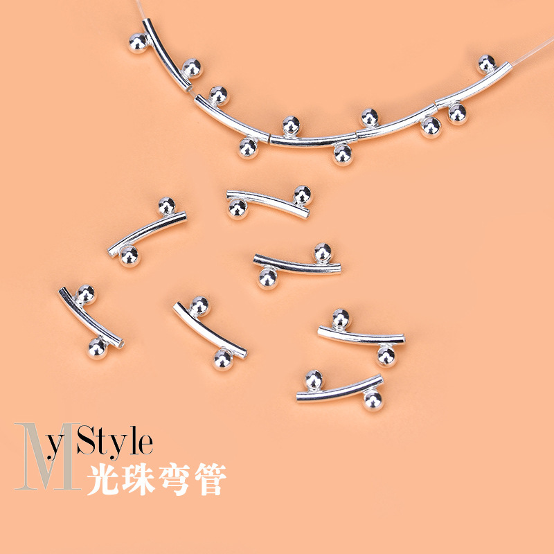 S925 sterling silver beads geometric glossy tube elbow pipe jewelry diy accessories material