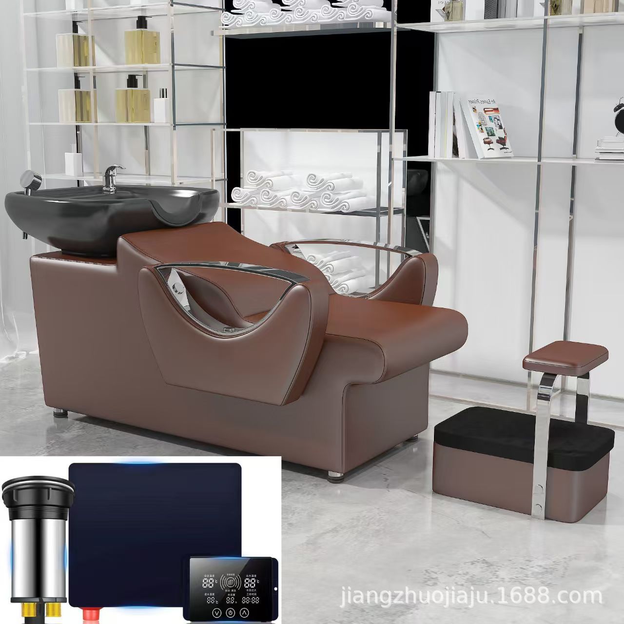 Red en línea lavabo de cerámica lavabo de cabello salón de pelo sillón lavabo de cabello cama de lavado de agua lavabo de cabello barbería cama de lavabo de cabello cómodo