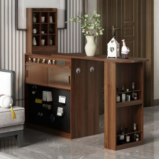 Bar Table Retractable Solid Wood Partition Cabinet Double-Sided Sofa Side Cabinet Living Room Dining Table Integrated Island Small Apartment Leisure