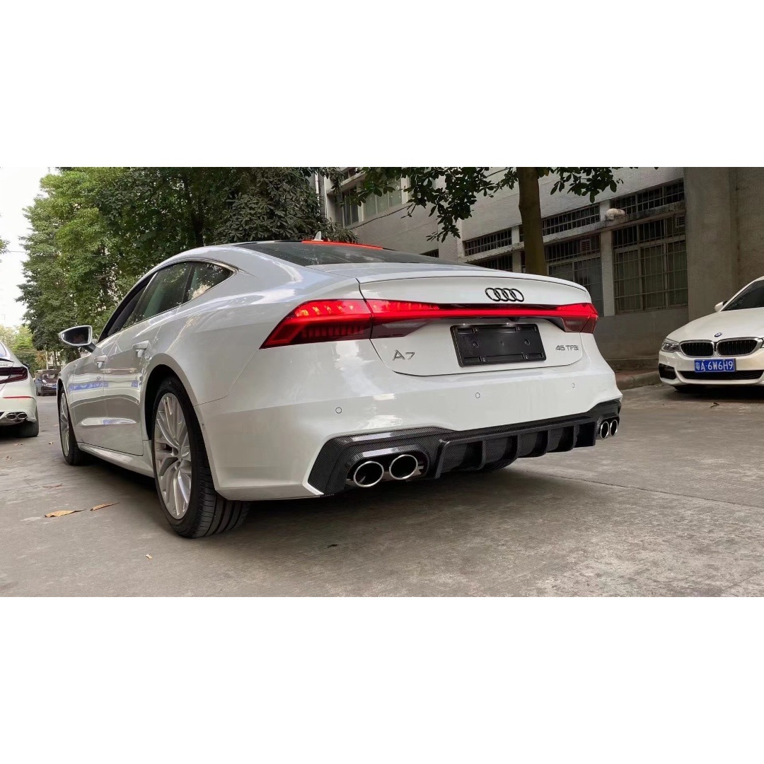 Suitable for 19-25 Audi A7A7L Modified S7 Blade Rear Lip Bright Black Rear Tail Lip Rear Diffuser Four Tail Pipes
