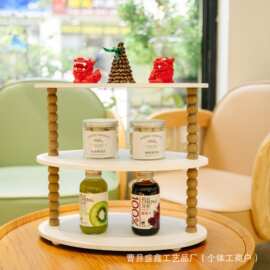 木制橄榄球形置物架双层杯子收纳架点心展示架家用桌面化妆品整理