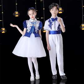 六一儿童合唱演出服男女中小学生舞蹈纱裙礼服主持人朗诵表演服装