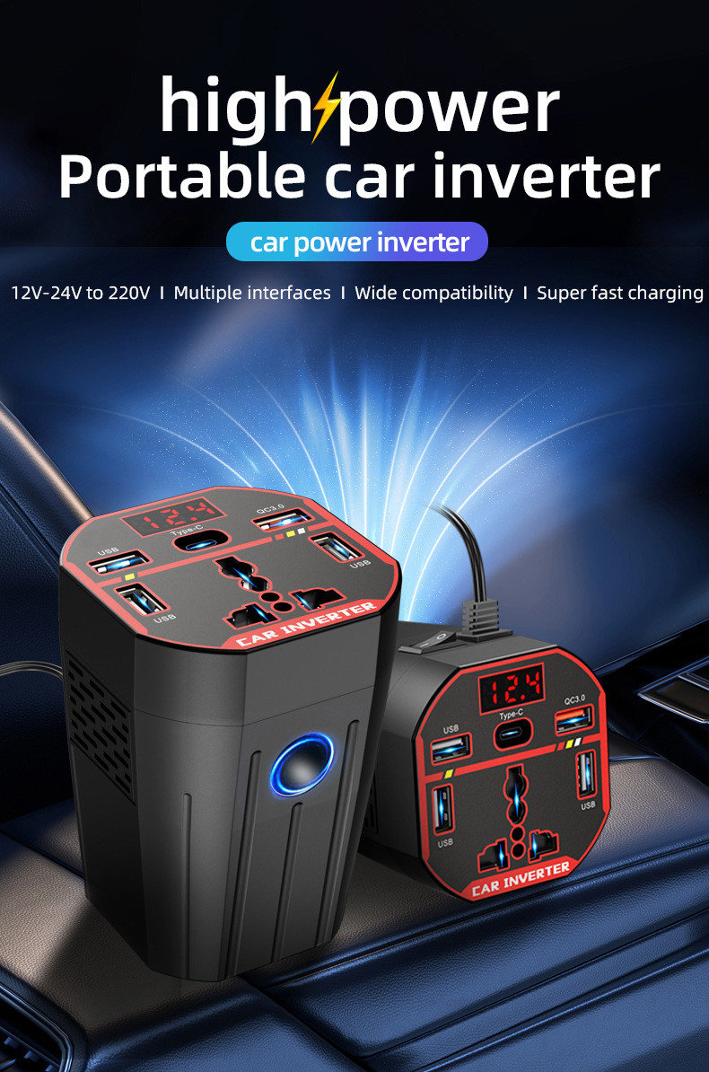 Ac Car Charger 12V24V to 220V High-Power Inverter Car Power Supply Cigarette Lighter Converter