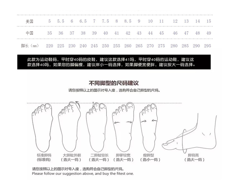 尺码对照表