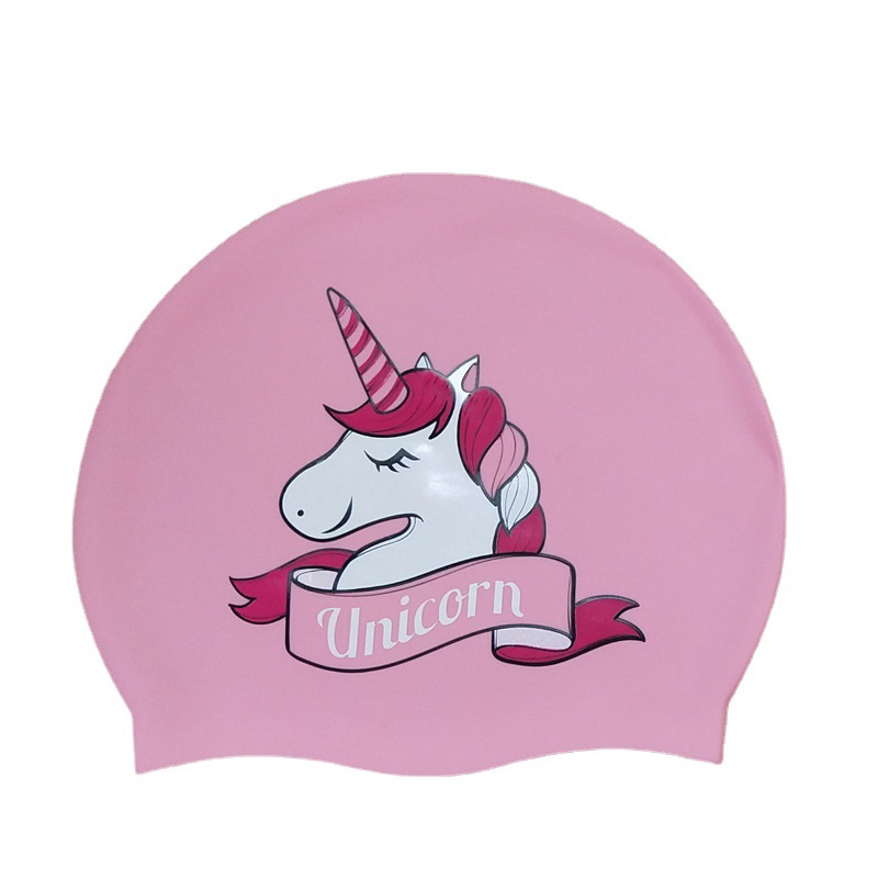 Amazon juventud unicornio gorro de natación de silicona impermeable protección auditiva cuidado del cabello cómodo moda 4-12 años