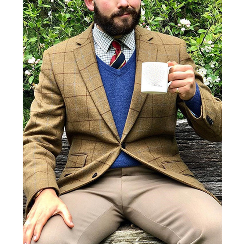 Cross-border foreign trade single-breasted striped plaid blazer men's casual slim-fit suit jacket Cross-border foreign trade single-breasted striped plaid blazer men's casual slim-fit suit jacket