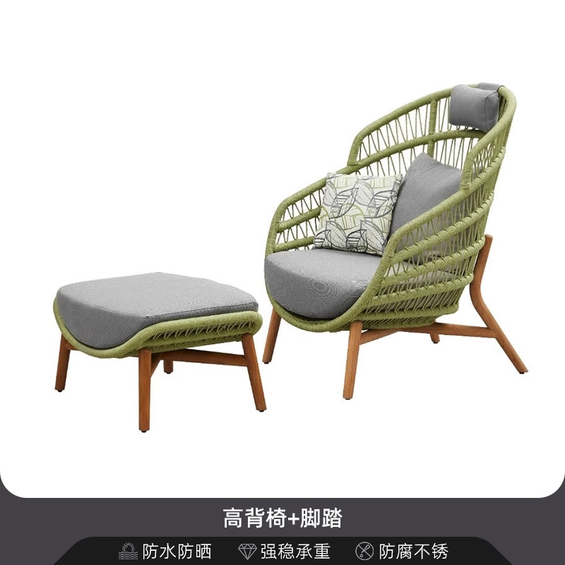 Sofá de patio impermeable al aire libre teca caña sofá jardín al aire libre residencial ocio simple combinación de madera sólida