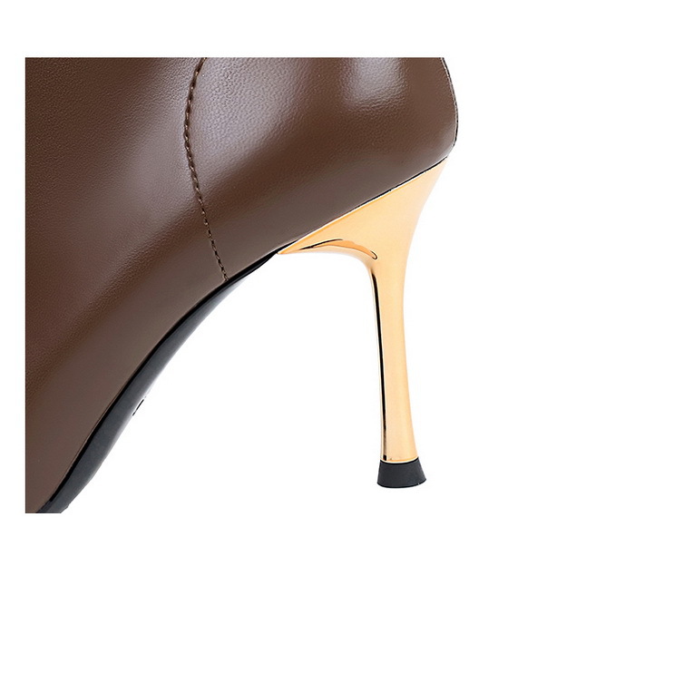 ShoeGlobe 319-11 European And American Style Winter Thin Super High Heel Women's Metal Pointed Iron Toe Fashion Short Boots_voghion.com