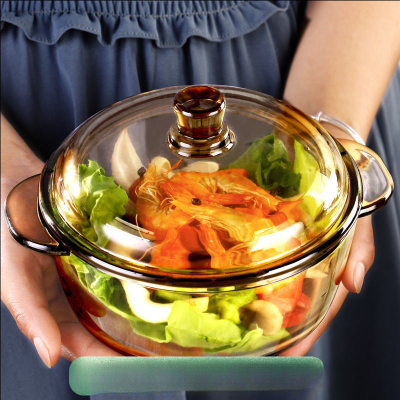 Glass Bowl Soup Bowl Glass Heat-Resistant Bowl with Lid Microwave Oven Brown 1L Household Instant Noodle Bowl with Lid Salad Noodle Bowl.