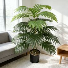 亚马逊跨境仿真绿植散尾葵棕榈叶手感胶片铁树叶家居园林绿化装饰