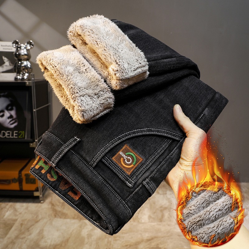 Jeans Rectos para Hombre de Mezclilla con Forro Térmico para Uso Diario en Invierno