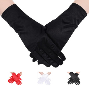Short Satin Evening Dress Ceremonial Gloves Bright Lycra Prom Performance Gloves Stretch Satin Wedding Gloves