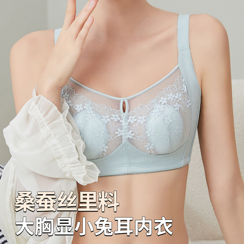 Sexy Lace Big Chest Rabbit Ear Cup Underwear Women's Skin-Friendly Mulberry Silk Ling Lightweight and Traceless Push-up Bra Sexy Lace Big Chest Rabbit Ear Cup Underwear Women's Skin-Friendly Mulberry Silk Ling Lightweight and Traceless Push-up Bra