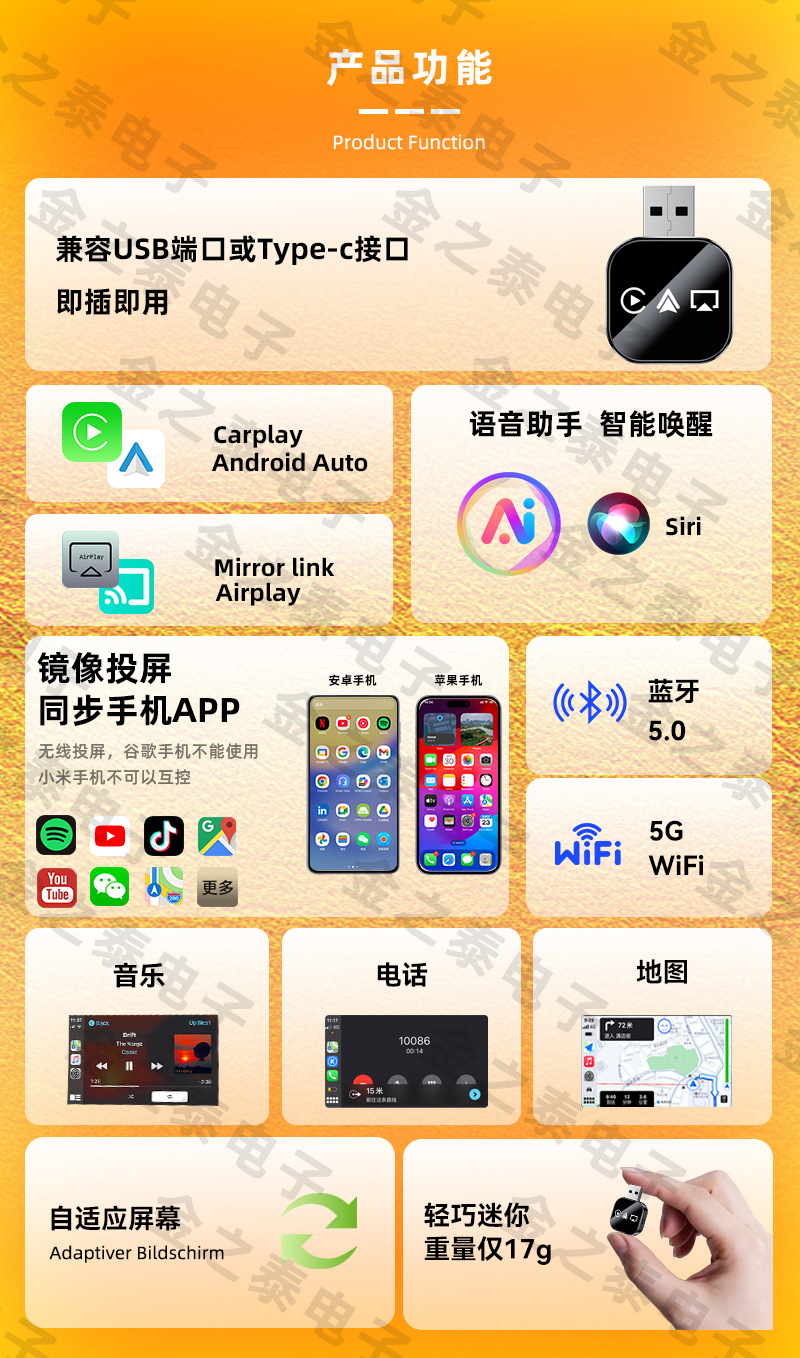Cross-Border Smart Car-Machine Connectivity Four-In-One Carplay Wireless Box Mirror Screen Projection Reverse Control Carplay Box