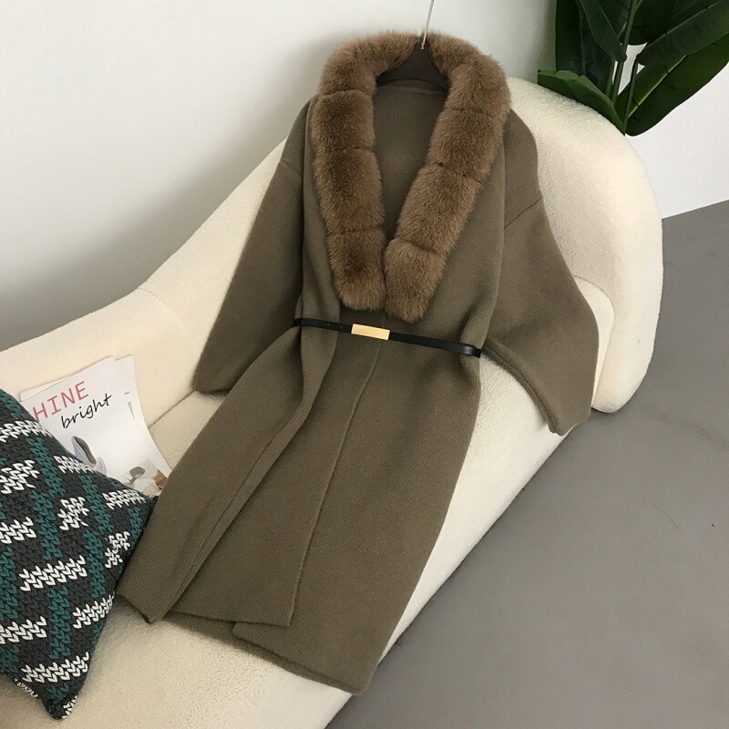 Autumn and Winter Lazy Style Long Over-The-Knee Soft Loose Sweater Coat Knitted Cardigan Women's Long-Sleeved Alpaca Wool