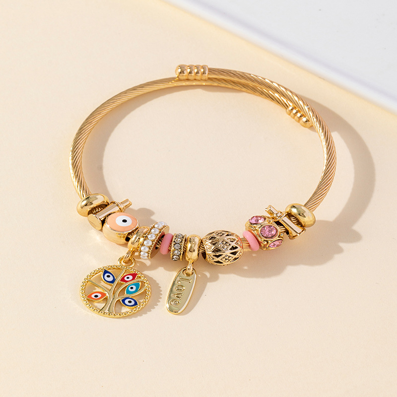 Panjia brazalete Dora DIY cuentas explosivas transfronterizas ojos del diablo colgante árbol de vida perla brazalete de acero con diamantes