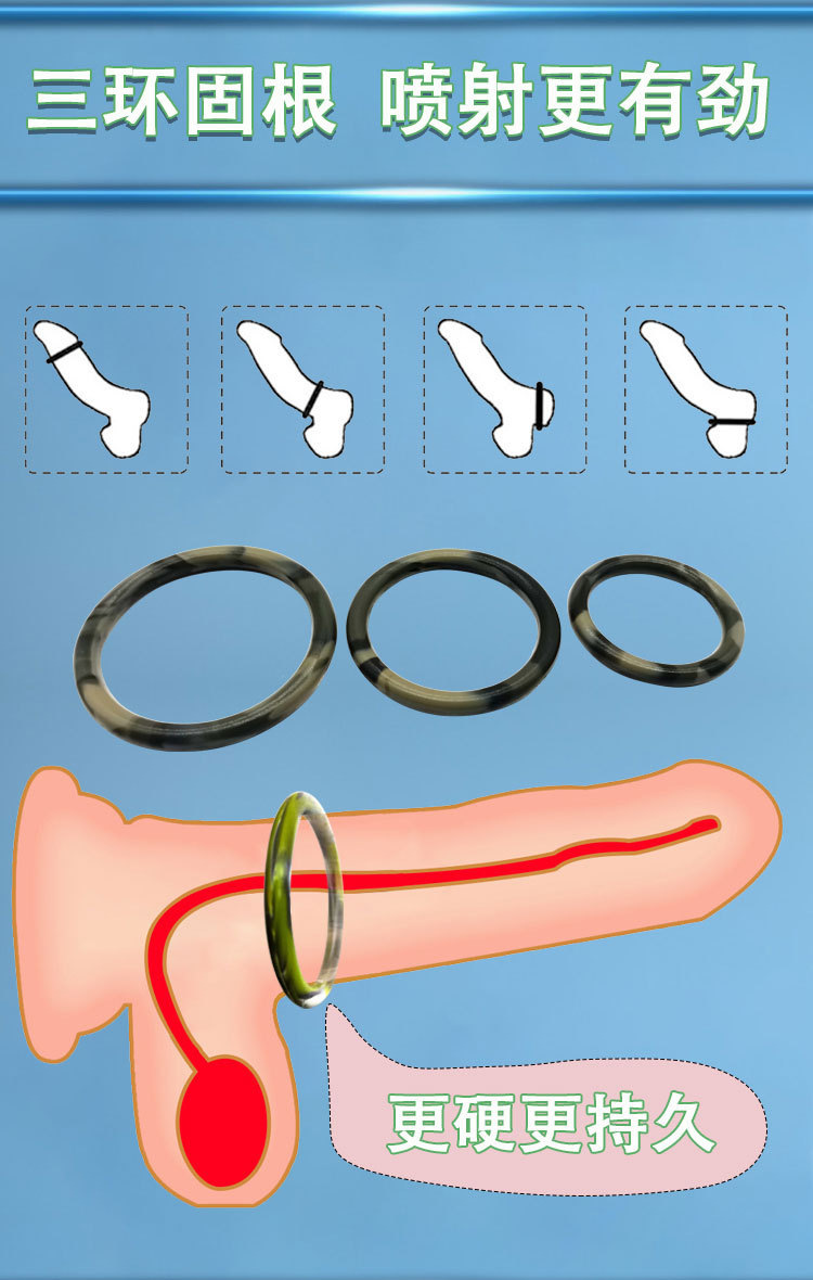 Silicone Male Locking Ring, Manual Control, Black Full Set, Couples-Friendly — detail image 3