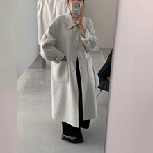 韩系羊驼绒方领单排扣口袋双面羊绒大衣女长款秋冬新款羊毛呢外套