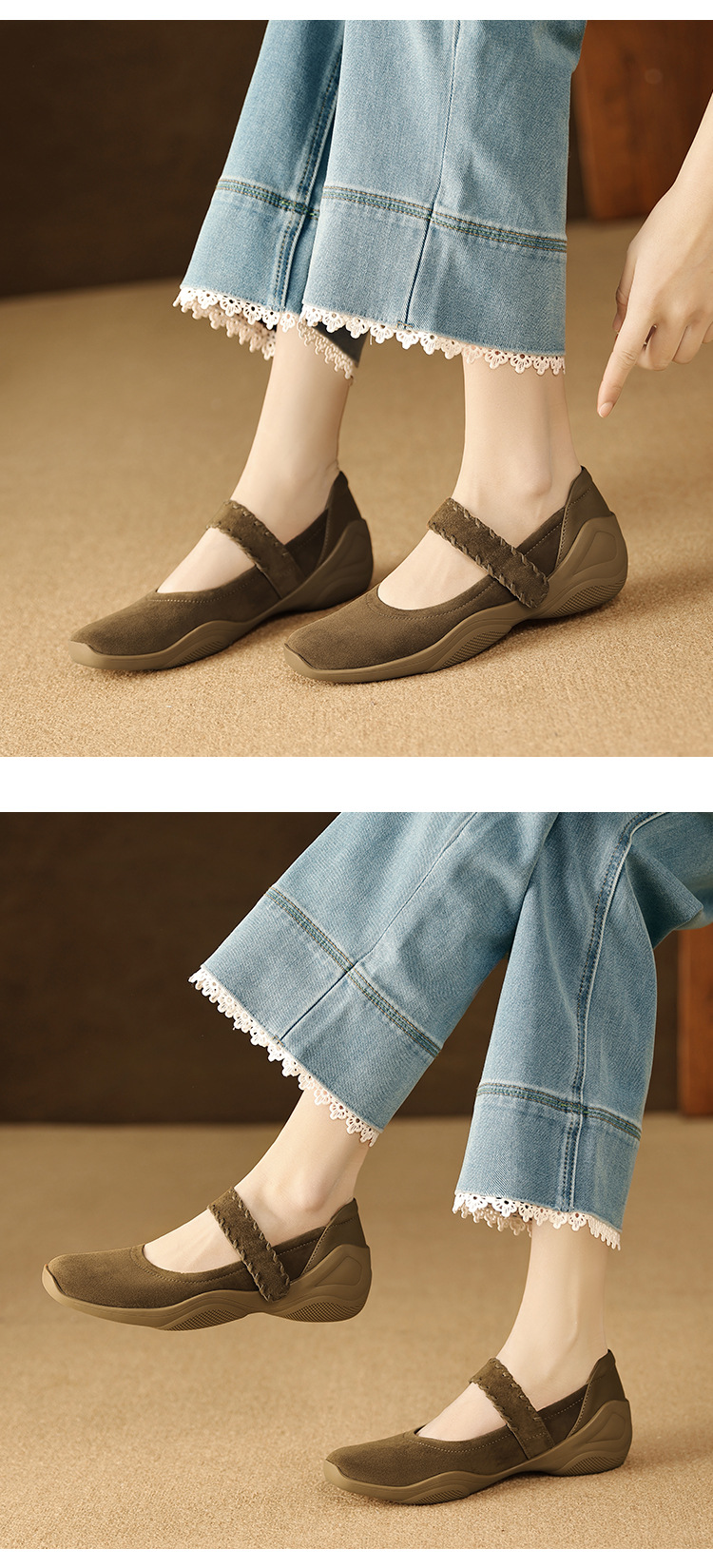 Giày Mary Jane nữ quai ngang khóa T, gót thấp 4 cm, da cừu mềm — đen chi tiết 4
