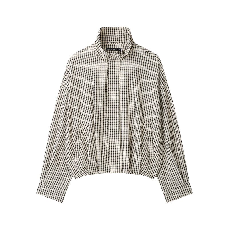 European and American Style Foreign Trade Spring Women's New Fashion Plaid Pilot Zipper Long-Sleeve Short Jacket European and American Style Foreign Trade Spring Women's New Fashion Plaid Pilot Zipper Long-Sleeve Short Jacket