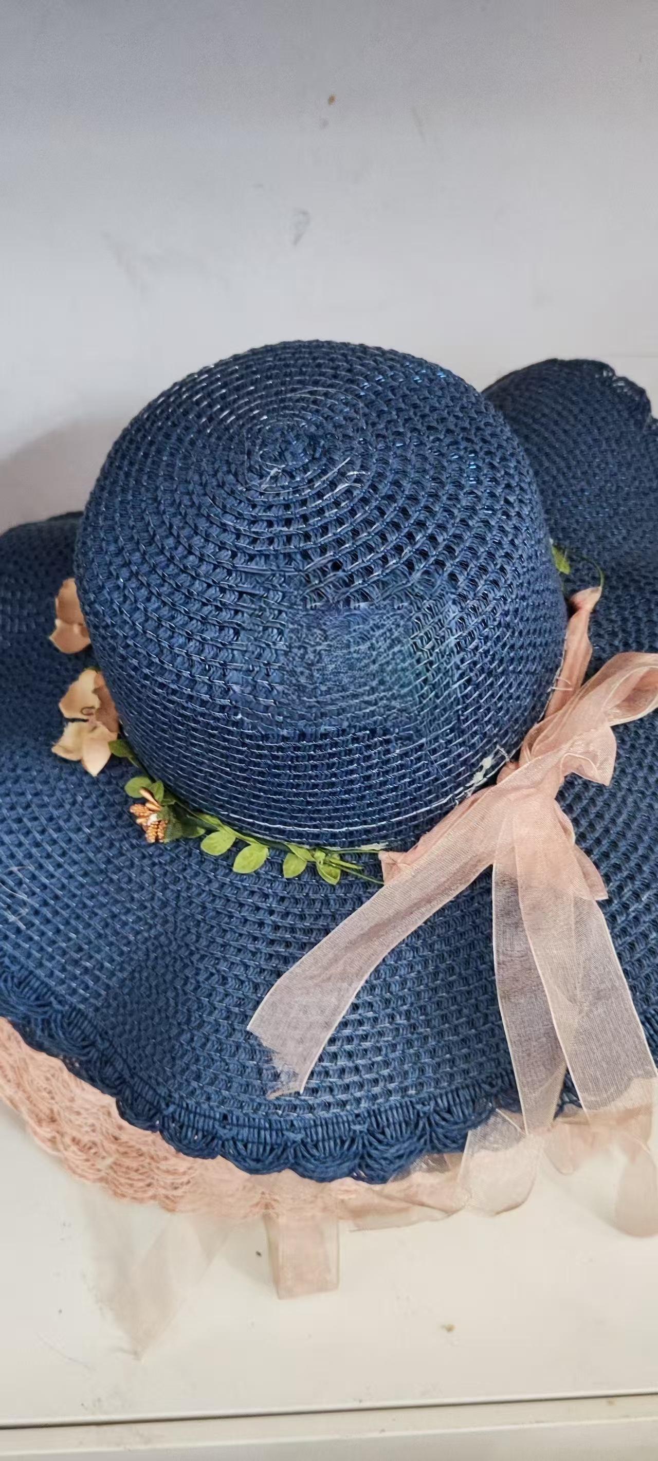 Sombrero de paja femenino estilo coreano, ala grande plegable para vacaciones