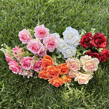 七头香水玫瑰 新款把束玫瑰 跨境外贸批发假花室内摆件仿真花装饰