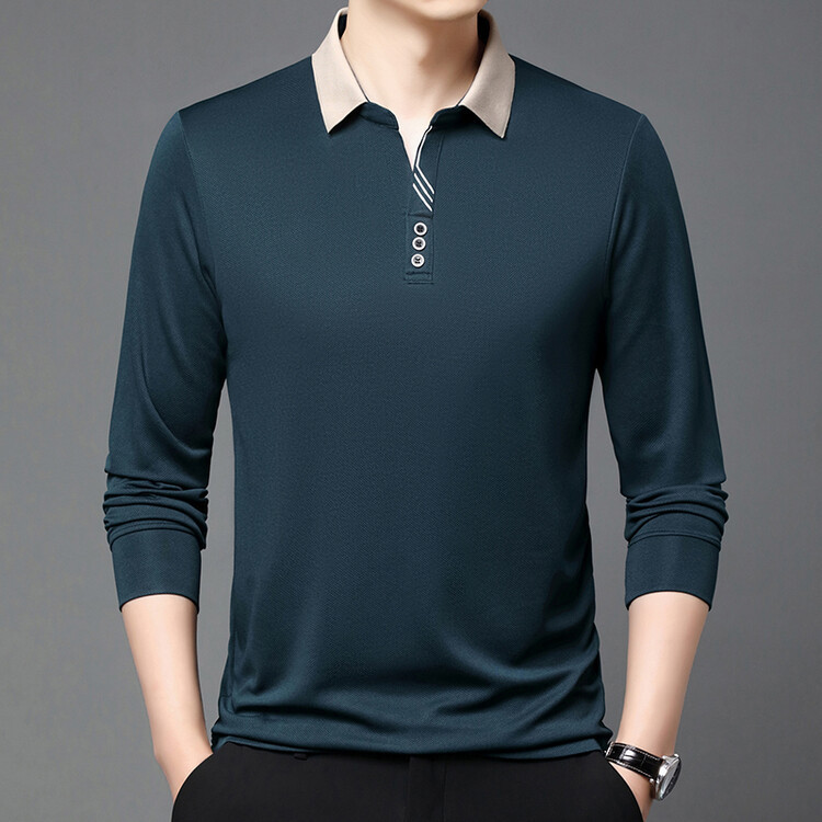 2024 Spring and Autumn New Long Sleeve Men's Polo Shirt Men's Middle-aged Casual Solid Color Scissor Collar Men's Lapp T-Shirt for Men