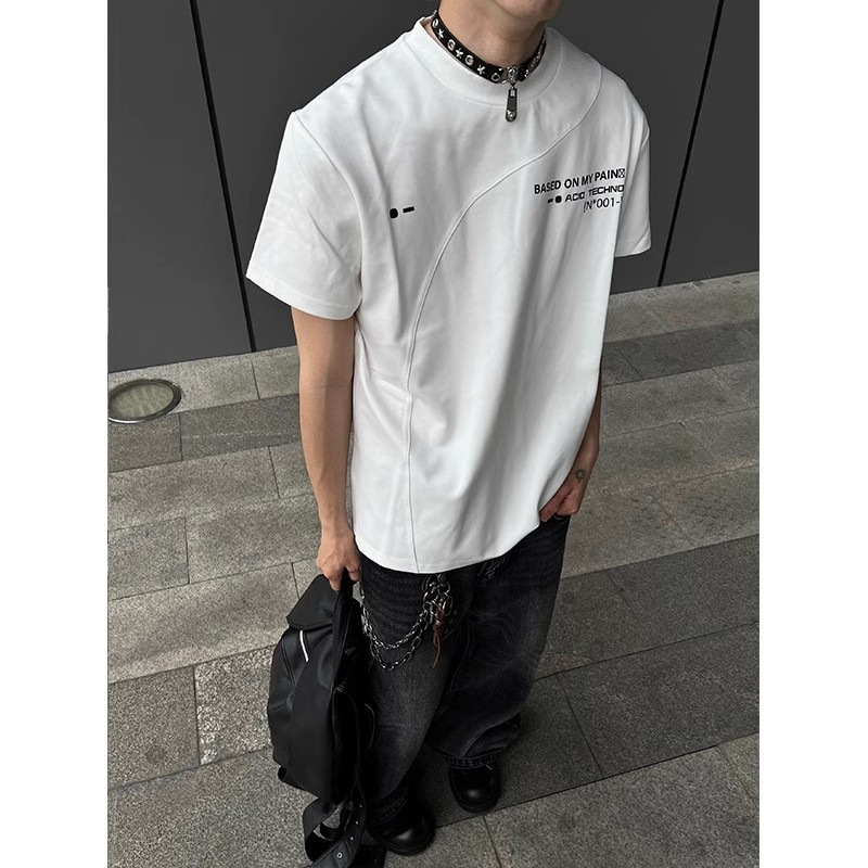 Foreign Trade Summer New American Fashion Brand Short Heavy Deconstruction Box Version Splicing Letter Short-sleeved T-shirt for Men and Women