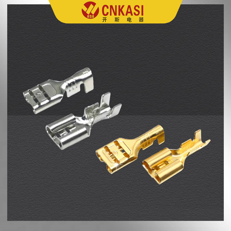 Crimped copper spade terminals, male and female spade terminals, power cord male and female terminals