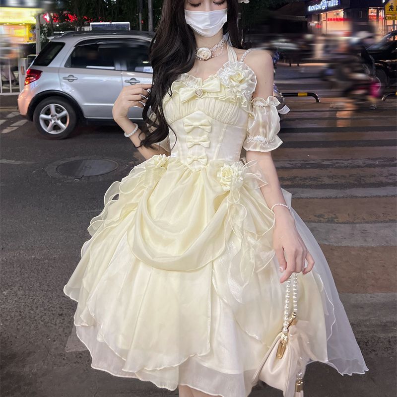 シアンティローズロリータ超妖精な雰囲気の逃亡王女ドレスグリーンコンプリートセット|undefined