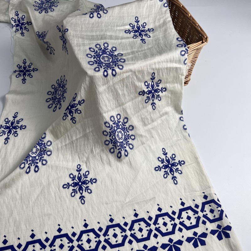 Nuevo monofilamento de bambú corteza de árbol tela de impresión arrugada estilo nacional camisa vestido ropa de casa tela de algodón transpirable