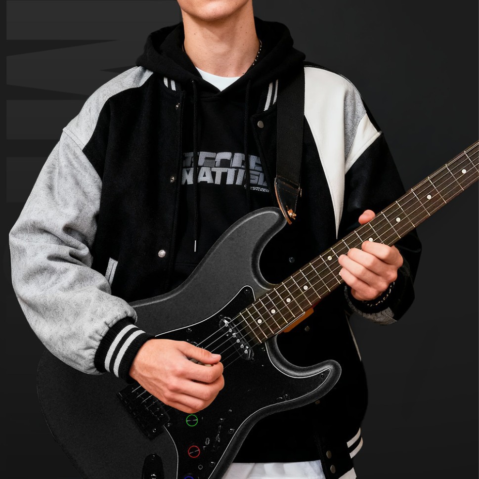 智能电吉他内置10种效果器guitar连蓝牙插耳机电吉他黑色金属漆面