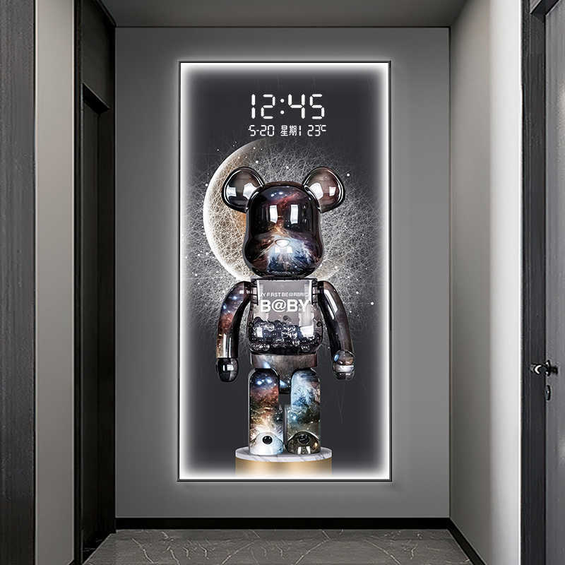 Tide Brand Violence Bear Hallway Decorative Painting Electronic Screen Clock Creative Clock Wall Lamp Advanced Sense Home Hallway Hanging Painting Tide Brand Violence Bear Hallway Decorative Painting Electronic Screen Clock Creative Clock Wall Lamp Advanced Sense Home Hallway Hanging Painting