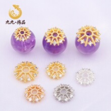 高保色铜镀14K金色镶钻镂空大号花托花帽隔片 diy水晶串珠配件