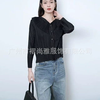 厂家直供法式名媛风宽松显瘦衬衫女设计感压褶气质百搭舒适纺衫