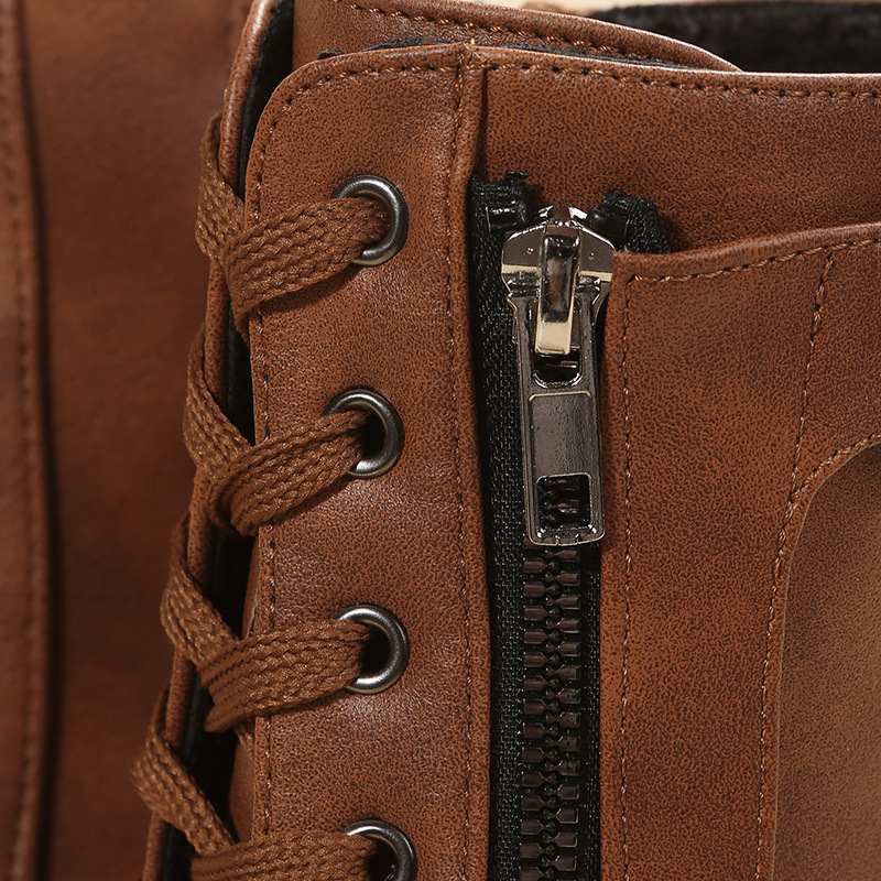 Booties with side zippers chunky heels plus size women's boots_voghion.com