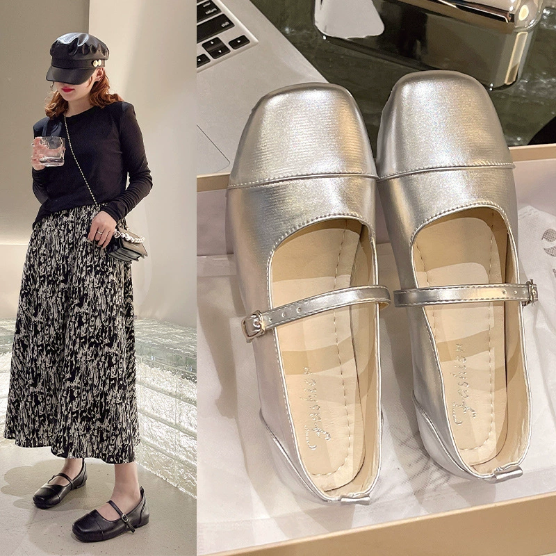 Туфли Мэри Джейн с мелким ртом и квадратным носком, женская весна и осень 2023, новые модные Универсальные женские одиночные туфли на плоской подошве в стиле ретро